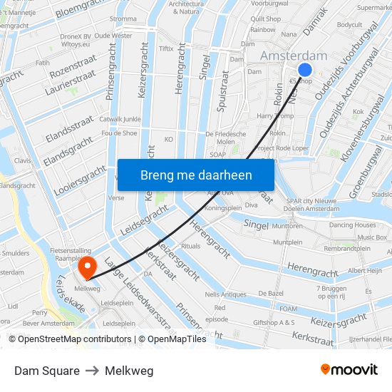 Dam Square to Melkweg map