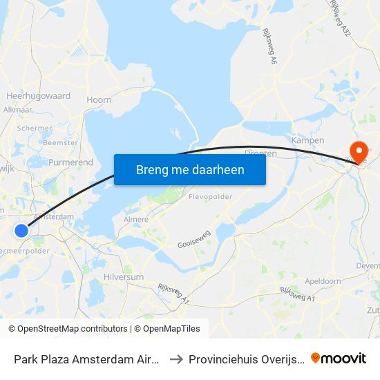 Park Plaza Amsterdam Airport to Provinciehuis Overijssel map