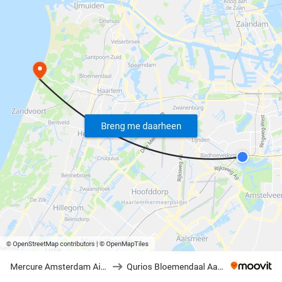 Mercure Amsterdam Airport to Qurios Bloemendaal Aan Zee map