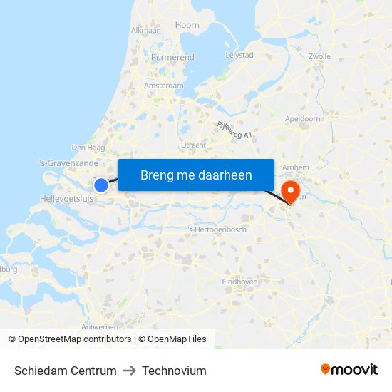 Schiedam Centrum to Technovium map