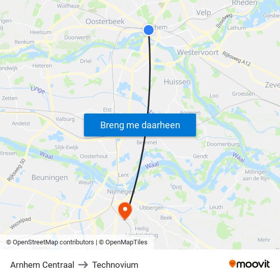 Arnhem Centraal to Technovium map