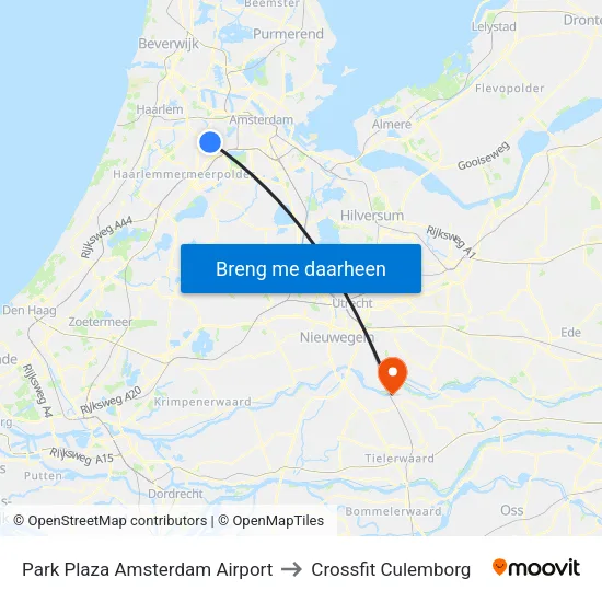 Park Plaza Amsterdam Airport to Crossfit Culemborg map