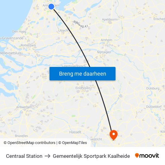 Centraal Station to Gemeentelijk Sportpark Kaalheide map