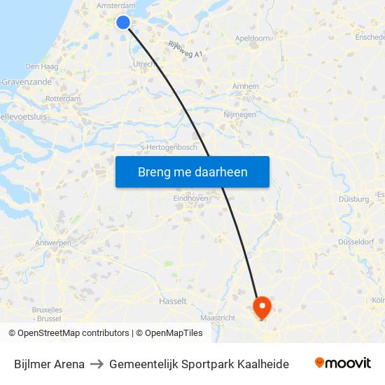 Bijlmer Arena to Gemeentelijk Sportpark Kaalheide map