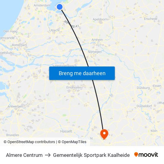 Almere Centrum to Gemeentelijk Sportpark Kaalheide map