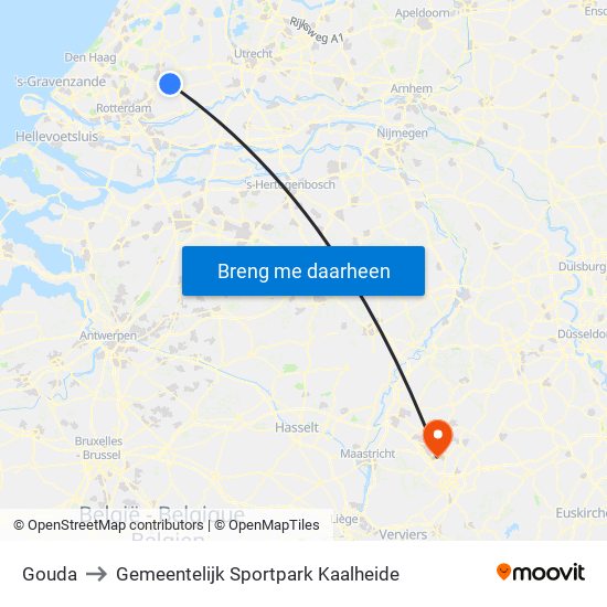Gouda to Gemeentelijk Sportpark Kaalheide map