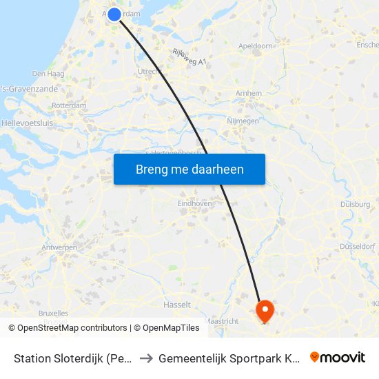 Station Sloterdijk (Perron N) to Gemeentelijk Sportpark Kaalheide map