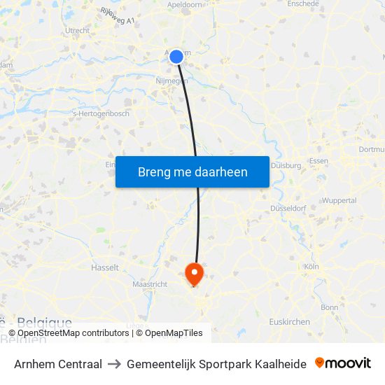 Arnhem Centraal to Gemeentelijk Sportpark Kaalheide map