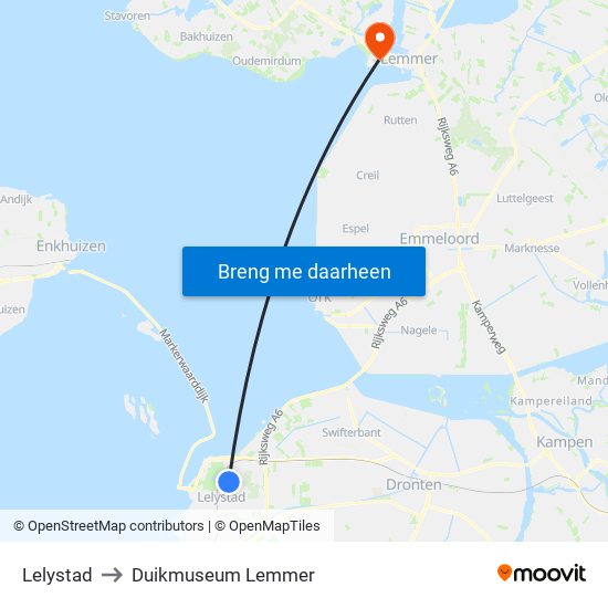 Lelystad to Duikmuseum Lemmer map