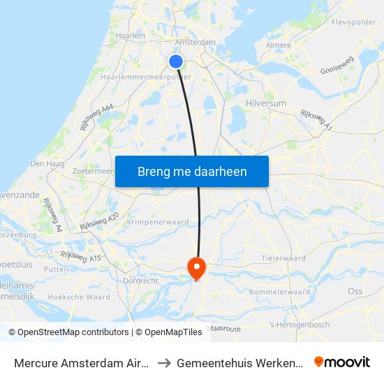 Mercure Amsterdam Airport to Gemeentehuis Werkendam map