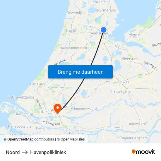 Noord to Havenpolikliniek map