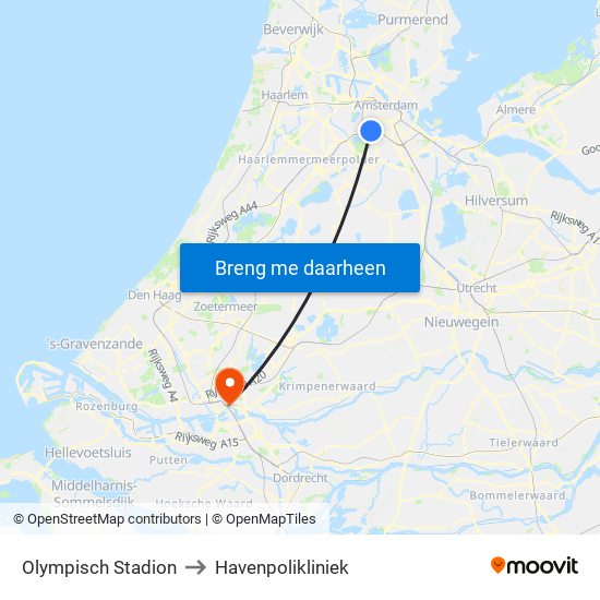 Olympisch Stadion to Havenpolikliniek map