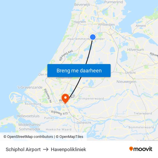 Schiphol Airport to Havenpolikliniek map