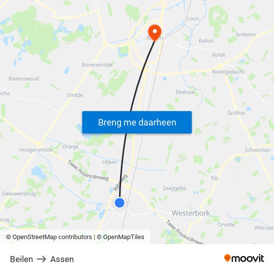 Beilen to Assen map