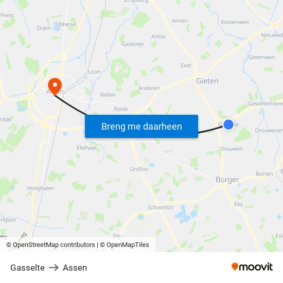 Gasselte to Assen map