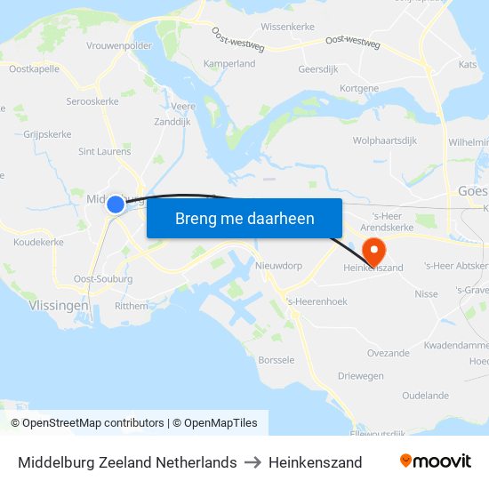 Middelburg Zeeland Netherlands to Heinkenszand map