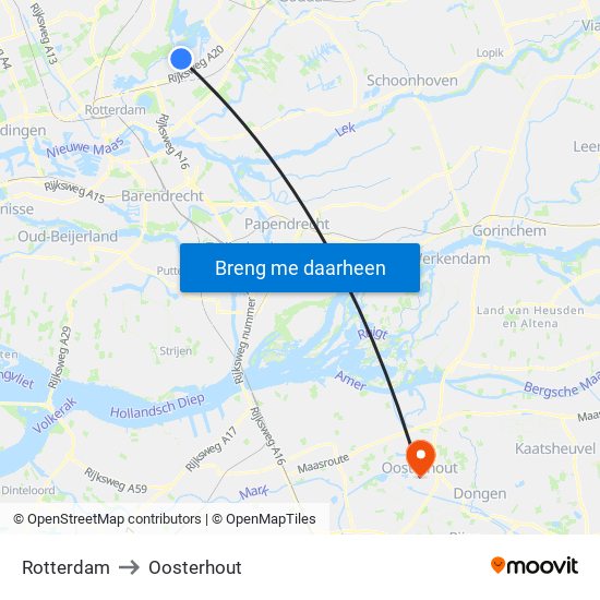 Rotterdam to Oosterhout map