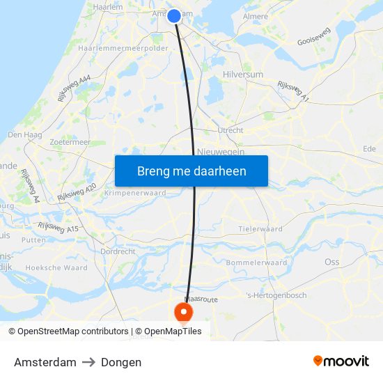 Amsterdam to Dongen map