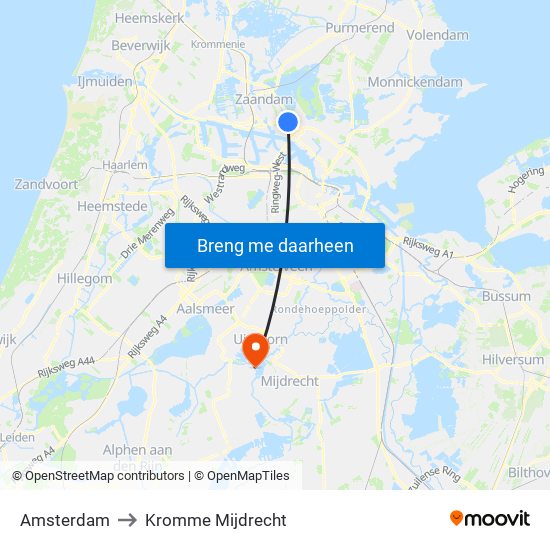 Amsterdam to Kromme Mijdrecht map