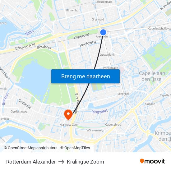 Rotterdam Alexander to Kralingse Zoom map