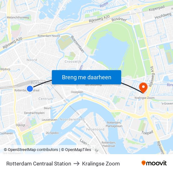 Rotterdam Centraal Station to Kralingse Zoom map