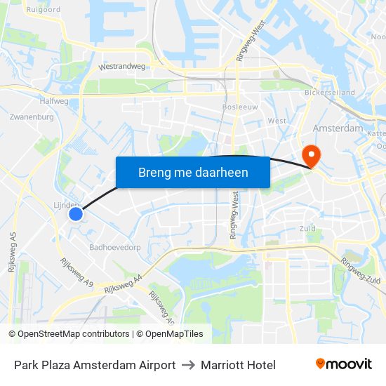 Park Plaza Amsterdam Airport to Marriott Hotel map