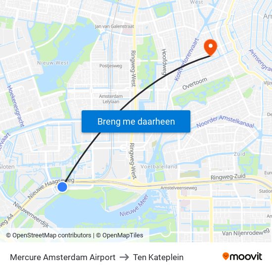 Mercure Amsterdam Airport to Ten Kateplein map