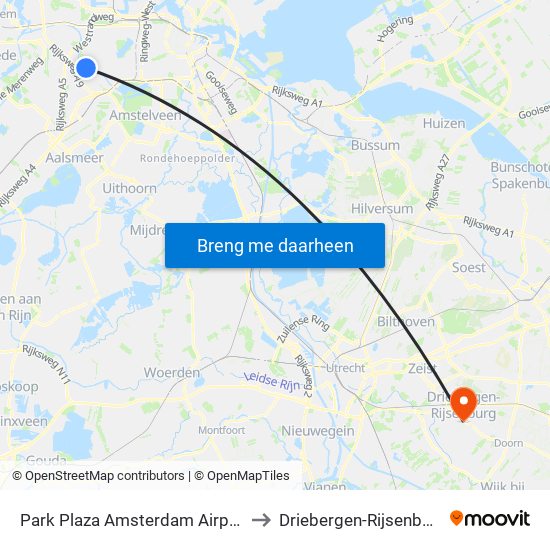 Park Plaza Amsterdam Airport to Driebergen-Rijsenburg map