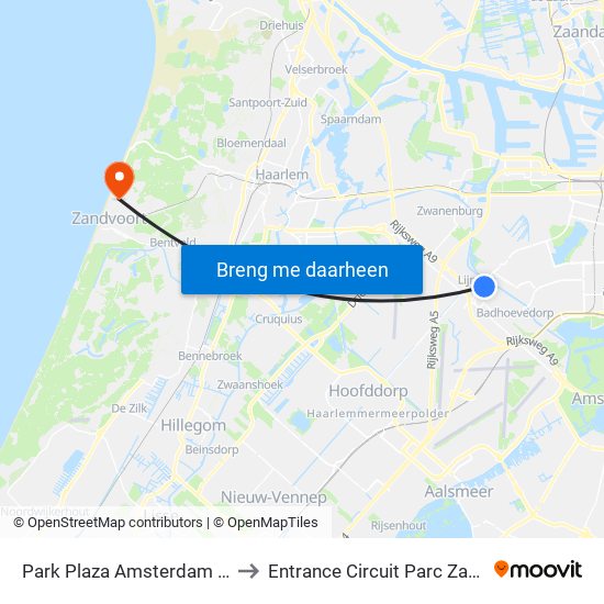 Park Plaza Amsterdam Airport to Entrance Circuit Parc Zandvoort map