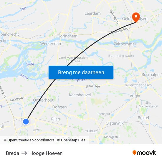 Breda to Hooge Hoeven map