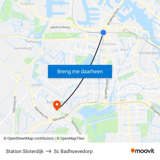 Station Sloterdijk to Sc Badhoevedorp map