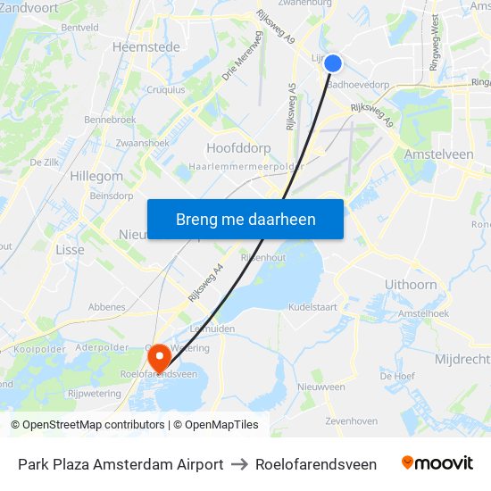 Park Plaza Amsterdam Airport to Roelofarendsveen map