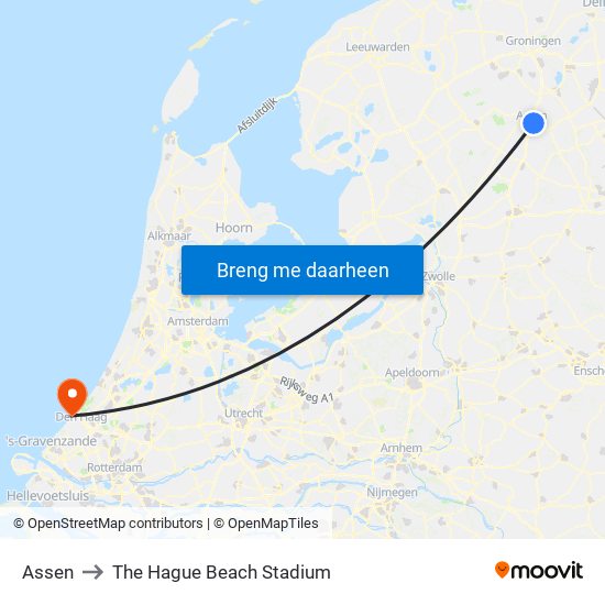 Assen to The Hague Beach Stadium map