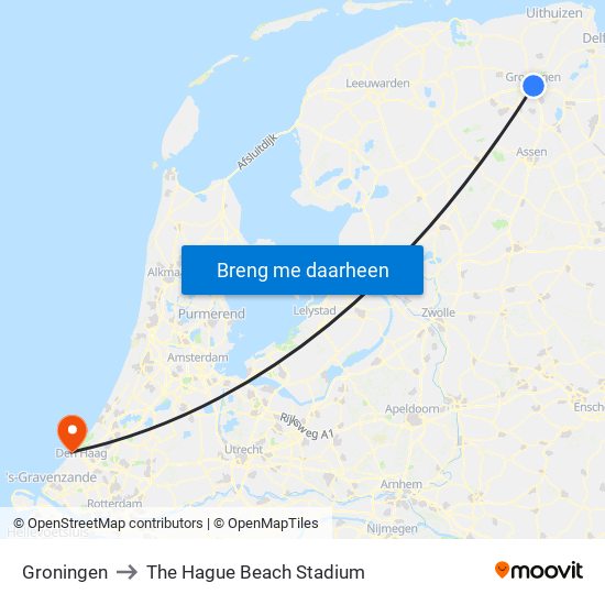 Groningen to The Hague Beach Stadium map