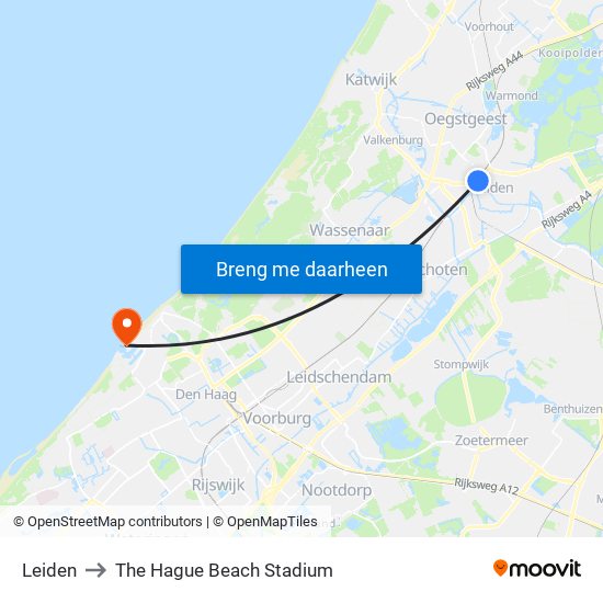 Leiden to The Hague Beach Stadium map