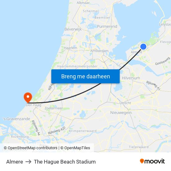 Almere to The Hague Beach Stadium map