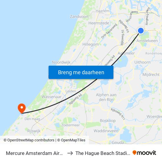 Mercure Amsterdam Airport to The Hague Beach Stadium map