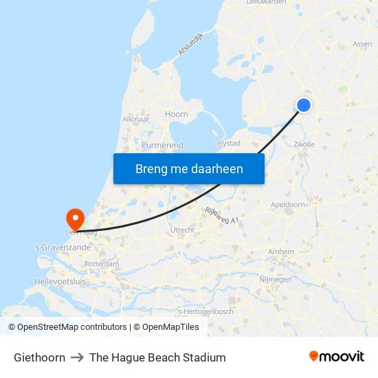 Giethoorn to The Hague Beach Stadium map