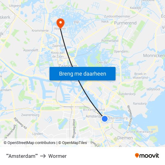 ""Amsterdam"" to Wormer map