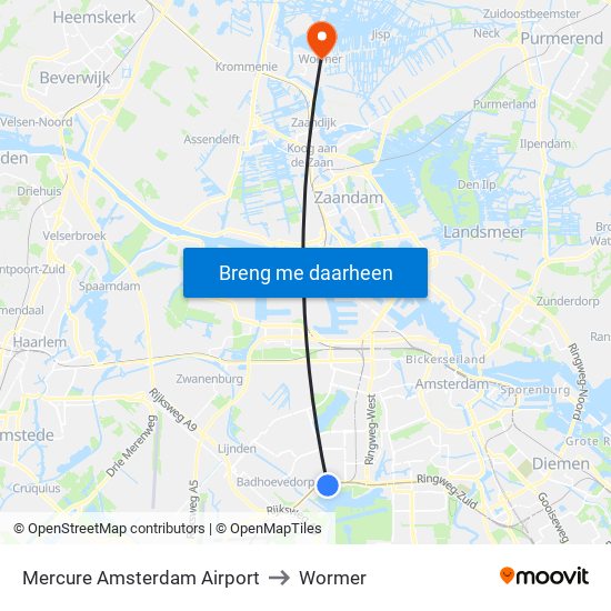 Mercure Amsterdam Airport to Wormer map