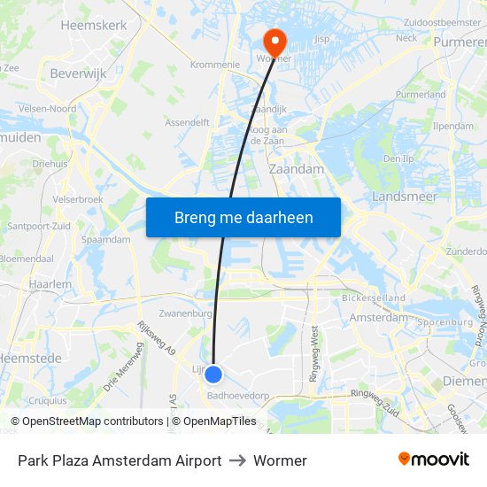 Park Plaza Amsterdam Airport to Wormer map
