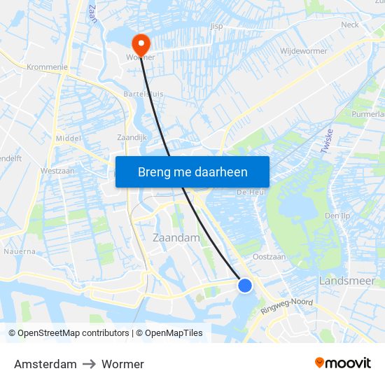Amsterdam to Wormer map