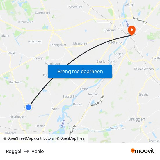 Roggel to Venlo map