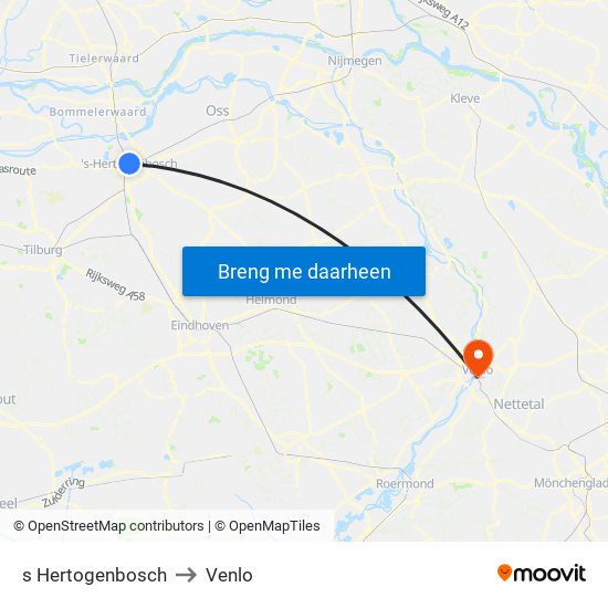 s Hertogenbosch to Venlo map