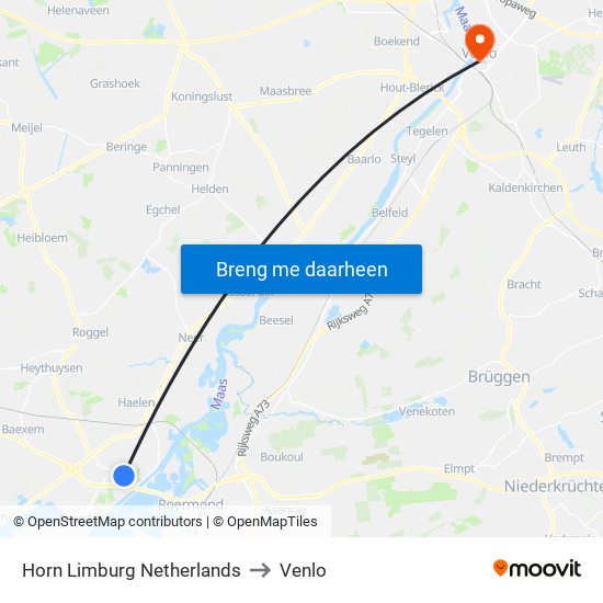 Horn Limburg Netherlands to Venlo map