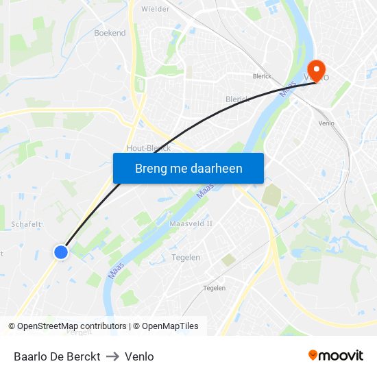 Baarlo De Berckt to Venlo map