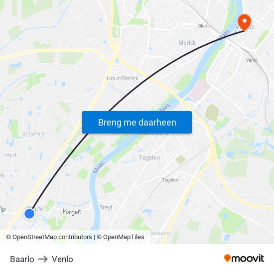 Baarlo to Venlo map