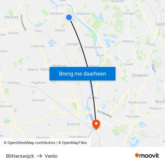 Blitterswijck to Venlo map