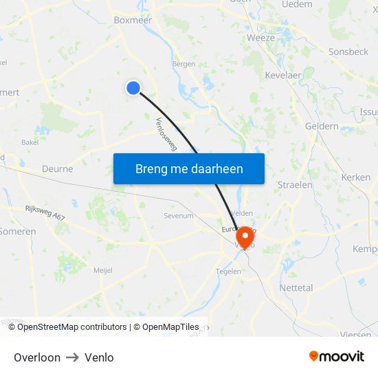 Overloon to Venlo map
