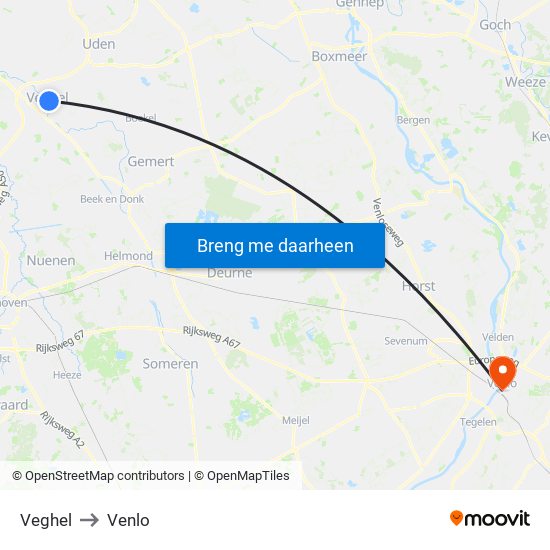 Veghel to Venlo map